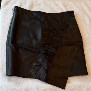 IRO Black Lambskin Leather Ruffle Mini Skirt